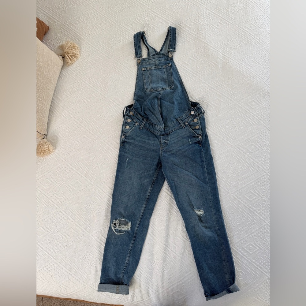 H&M Distressed Blue Denim Overalls Jumpsuit